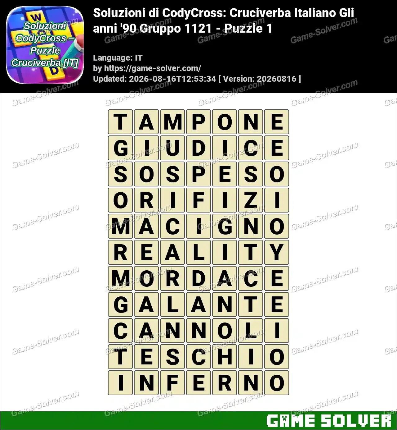Soluzioni di CodyCross: Cruciverba Italiano Gli anni ’90 Gruppo 1121 – Puzzle 1